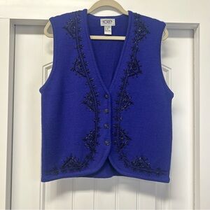 Vintage Koret Petites Wool Blend Sweater Vest Purple with Black Beading Size MP
